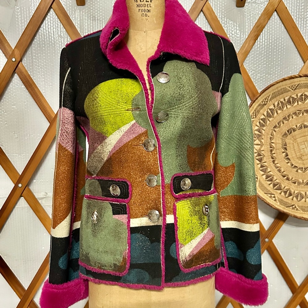 RARE Vintage Custo Barcelona Multicolor Jacket with Pink Accents